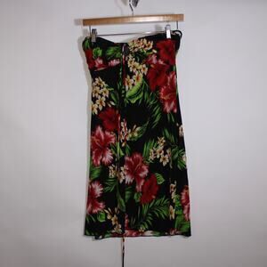 Y2K J&J Fashion Black Tropical Floral Hawaiian Halterneck Mini Dress Size M